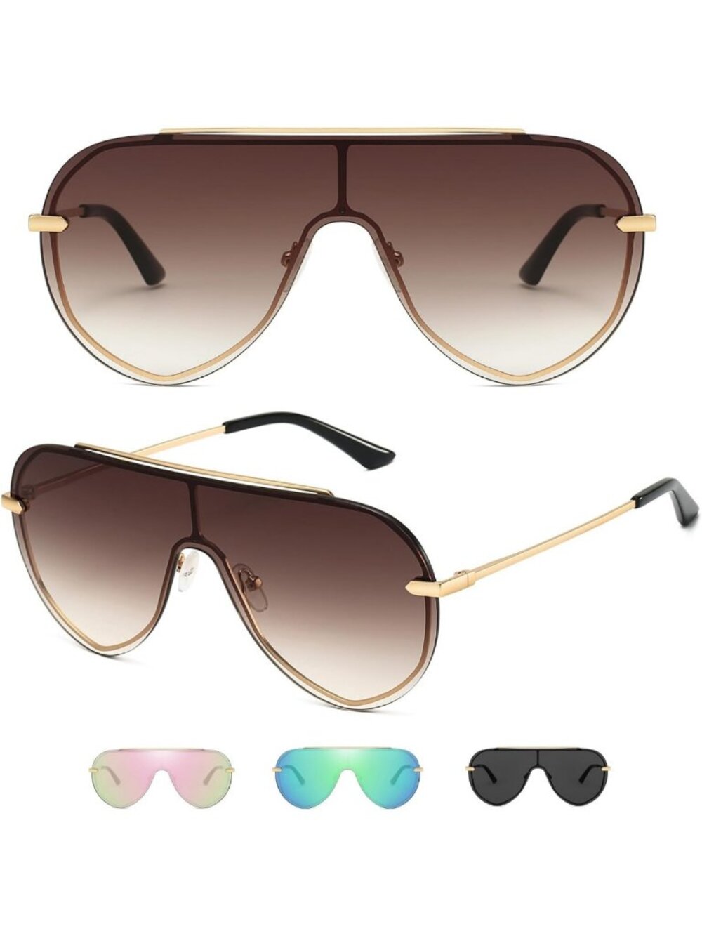 Oversized Y2K Shield Sunglasses for Women | Rimless Aviator Shades, UV